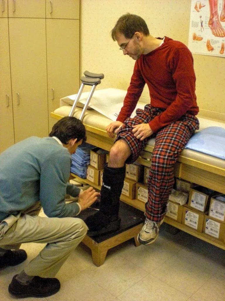 Dave getting boot for broken leg